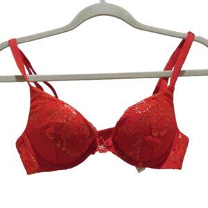 VICTORIA'S SECRET Very Sexy Push Up Bra in Red Metallic Lace - Size 32B